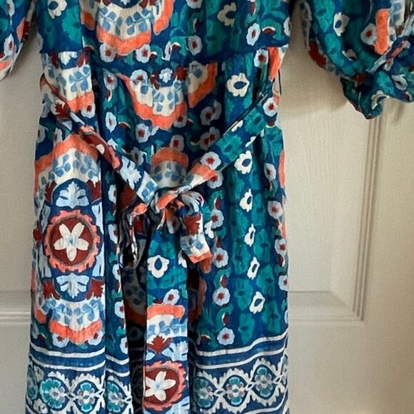 Fig and Flower Midi Dress Blue Floral Tiered Lined Stretch Sz S Cottagecore - Picture 6 of 10